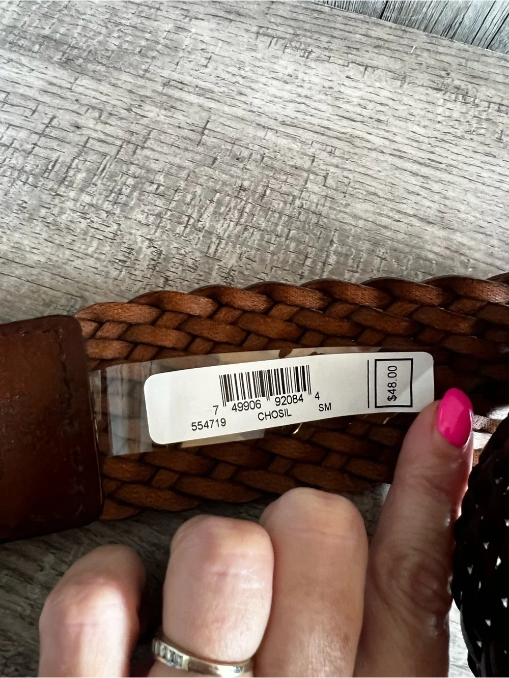 Michael Kors Woven Leather Belt in Rich Brown with Silver Buckle Small